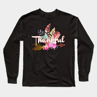 Thankful Feather Arrow Fall  Thanksgiving Long Sleeve T-Shirt